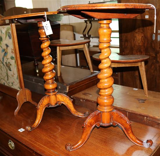 Victorian burr walnut tilt-top circular occasional table and another similar table